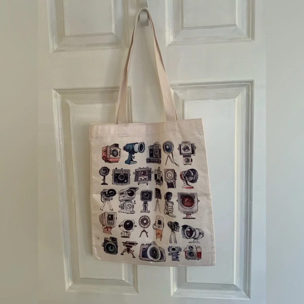 Cotton Camera Print Tote Bag